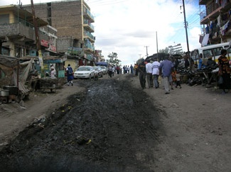 mathare-slum-sewer Sewage draining in the middle of the street